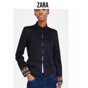 ZARA Suede Embellished Cuff Blazer